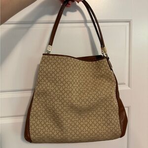 Vintage Coach Logo Leather and Canvas Tote Bag